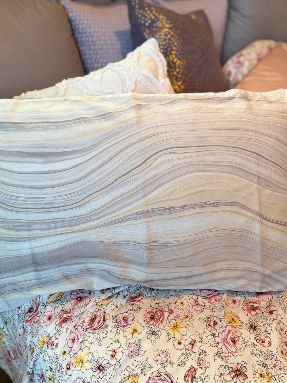 Hotel Collection Striped King Shams- Purple, Cream and Gray